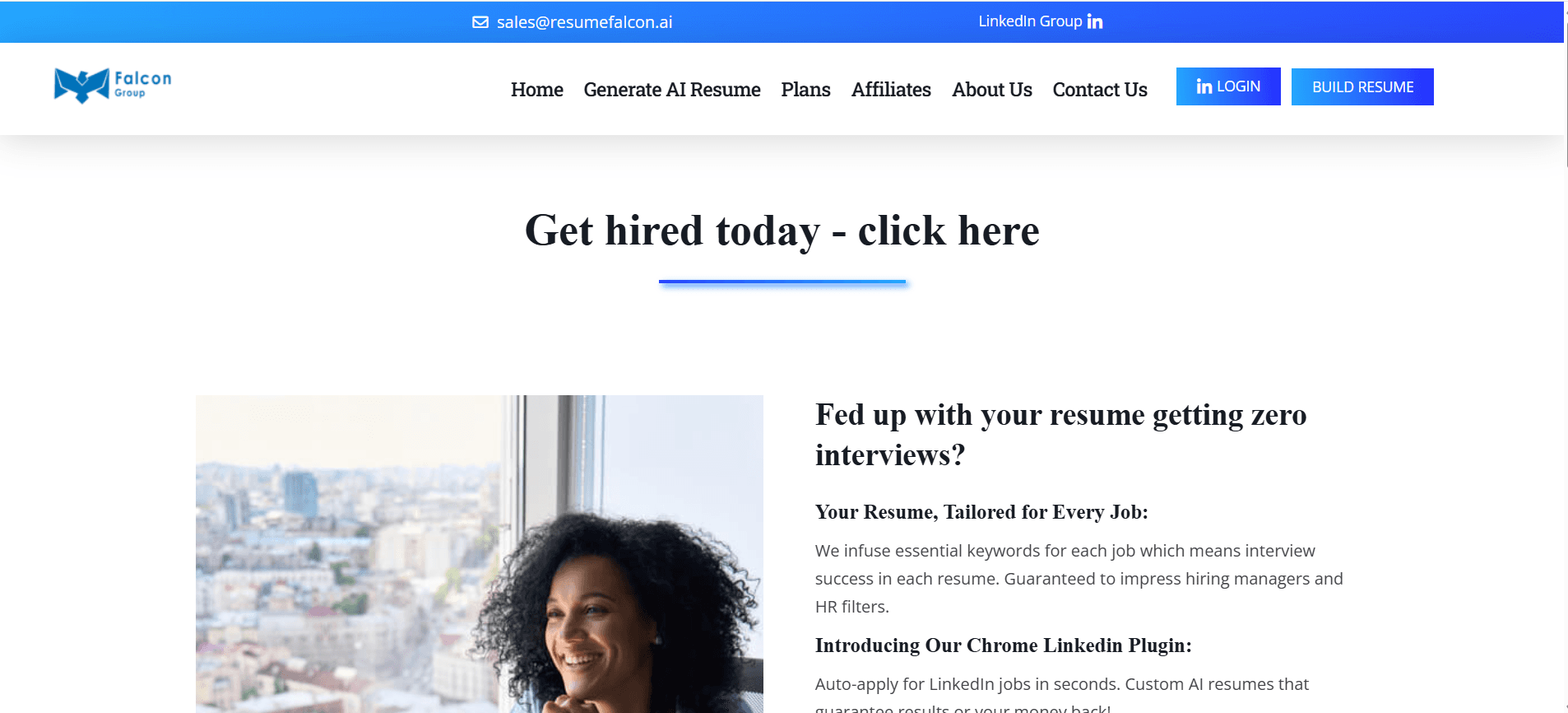 Resume Falcon homepage screenshot